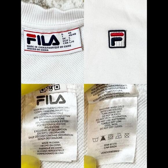 Fila White Crewneck Sweatshirt Logo Stripe Hem Men’s Size L - Picture 2 of 4